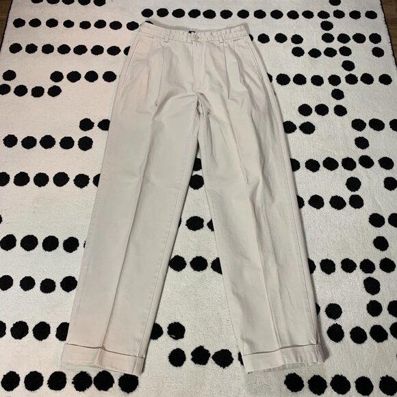 Vintage 90s 80s Polo Ralph Lauren Hammond Pant Pleated Cuffed Khaki Chino - Picture 1 of 16